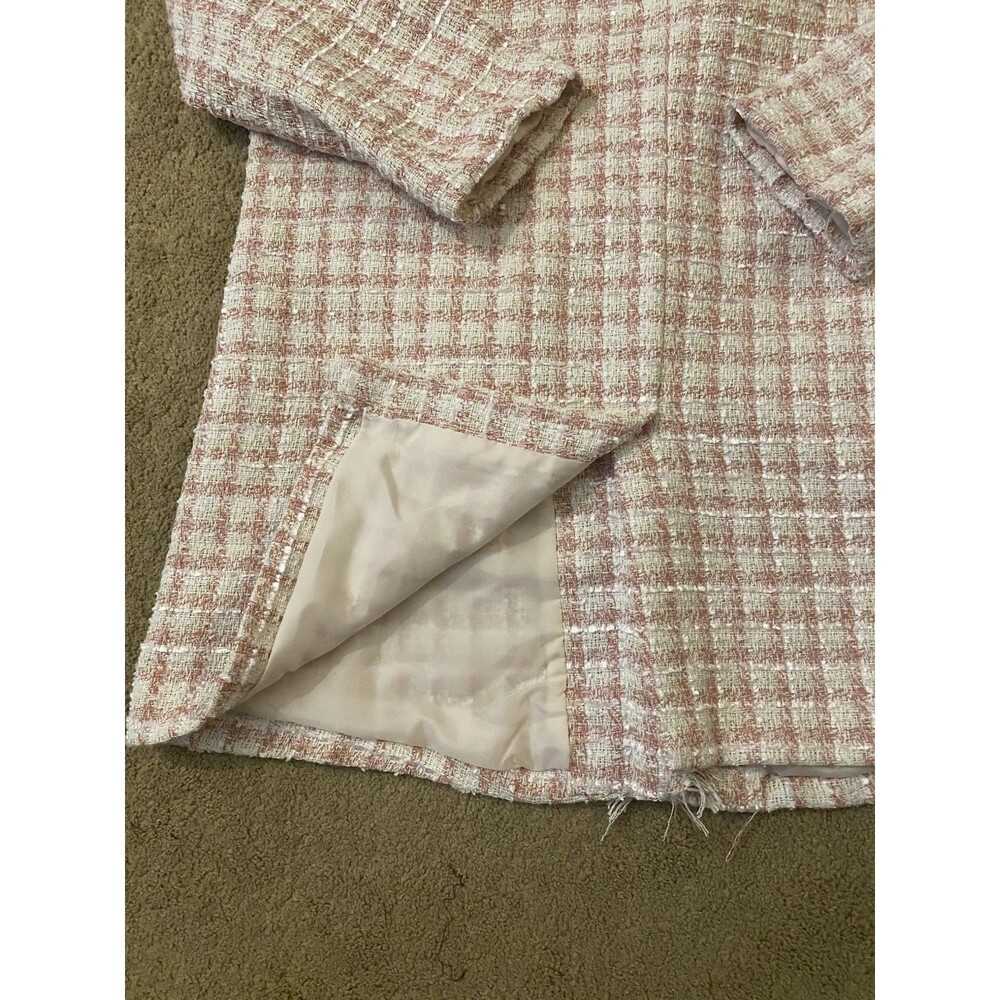Venus Pink & Pastel Blue Tweed Fringe Open Front Longline Jacket Size 14 - Picture 14 of 16